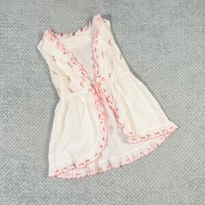 vintage white/pink floral babydoll open front cottage core hand embroidered tank